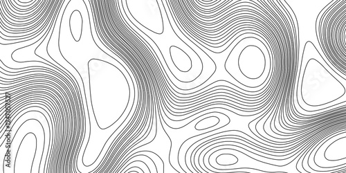 Contours line terrain map geographic mountain relief texture grid topography map background, abstract black and white curved reliefs monochrome image cartography wavy abstract lines background.