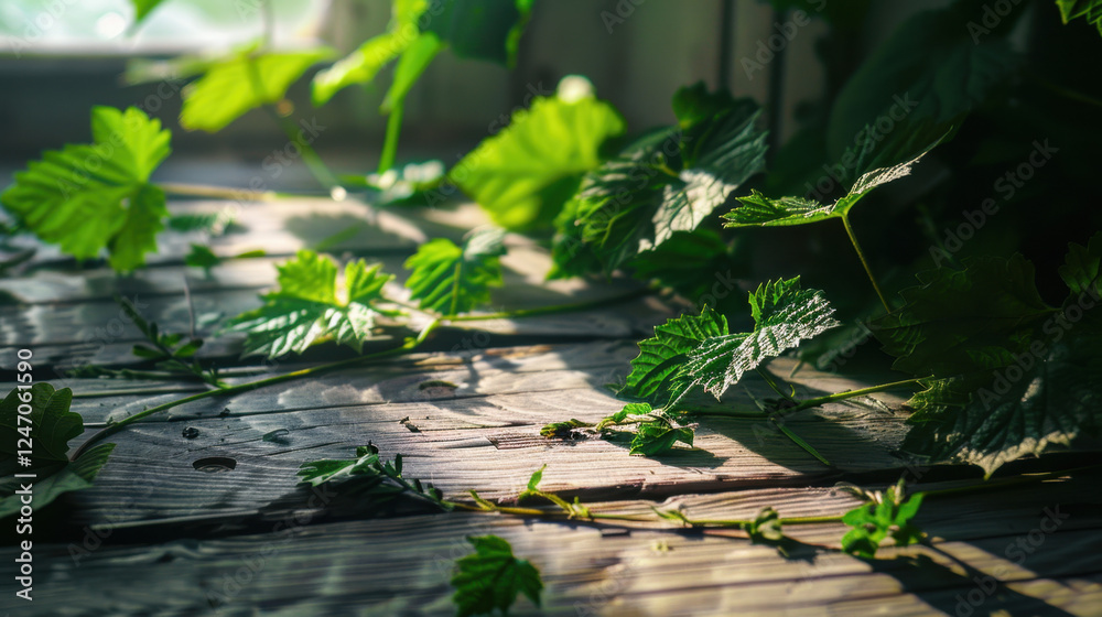 fresh green leaves on wooden background fresh green leaves on wooden background