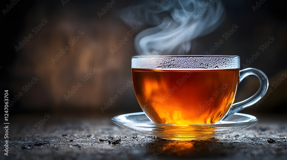 Steaming Hot Cup of Tea on Wooden Table with Cozy Atmosphere Steaming Hot Cup of Tea on Wooden Table with Cozy Atmosphere