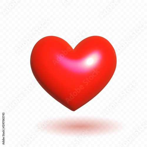 Red heart isolated on transparent background. Love symbol. High quality 3D vector holiday elements