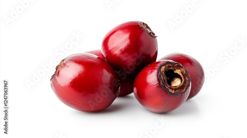 Red Guarana Berries on White Background - Fresh red guarana berries symbolize health, nature, nutrition, energy, and vitality in a bright white setting.