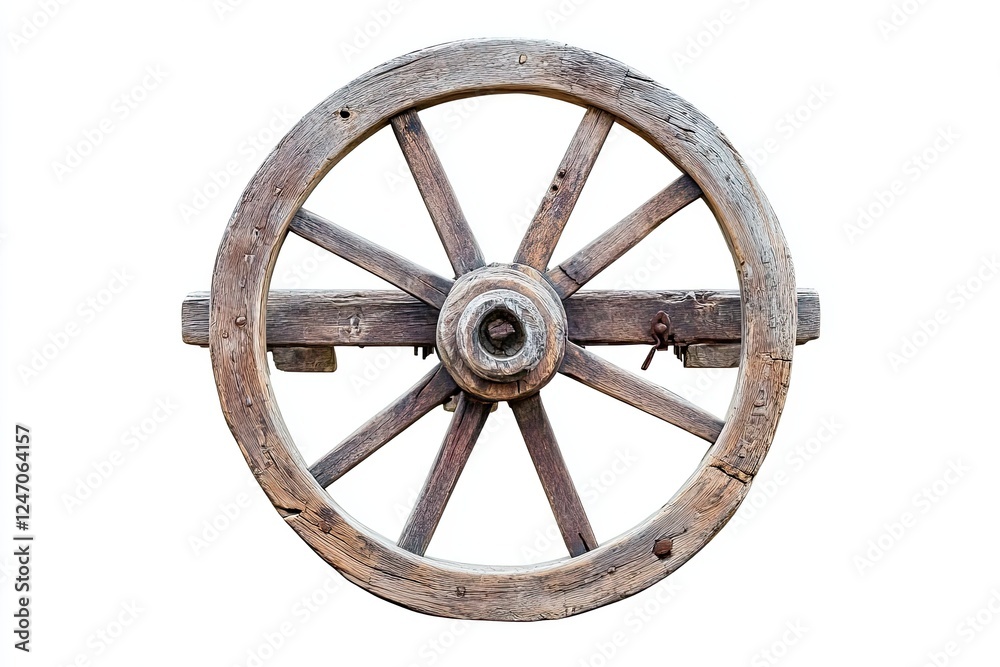 A wooden wheel isolated on a white background with a clipping path A wooden wheel isolated on a white background with a clipping path