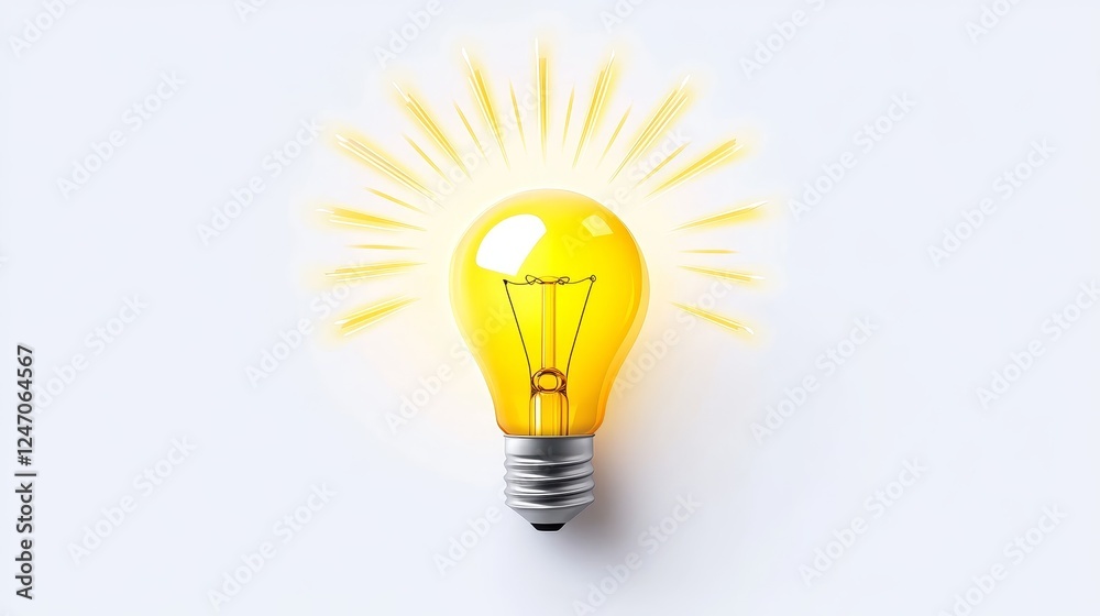 Bright Light Bulb Illustration with Rays in Clean Minimal Design - A vibrant light bulb emitting radiant rays symbolizing ideas, creativity, illumination, inspiration, and innovation. Bright Light Bulb Illustration with Rays in Clean Minimal Design - A vibrant light bulb emitting radiant rays symbolizing ideas, creativity, illumination, inspiration, and innovation.