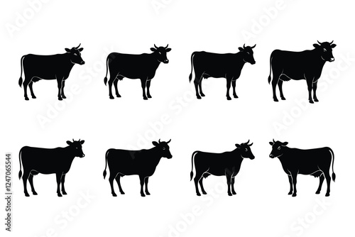 Cow Cartoon Vector Silhouette Set for Design