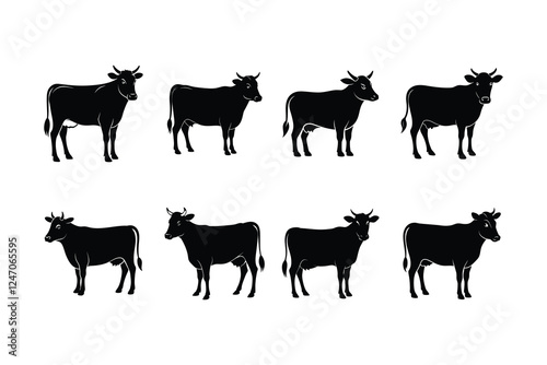 Cow Cartoon Vector Silhouette Set for Design