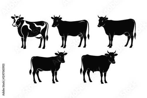 Cow Cartoon Vector Silhouette Set for Design