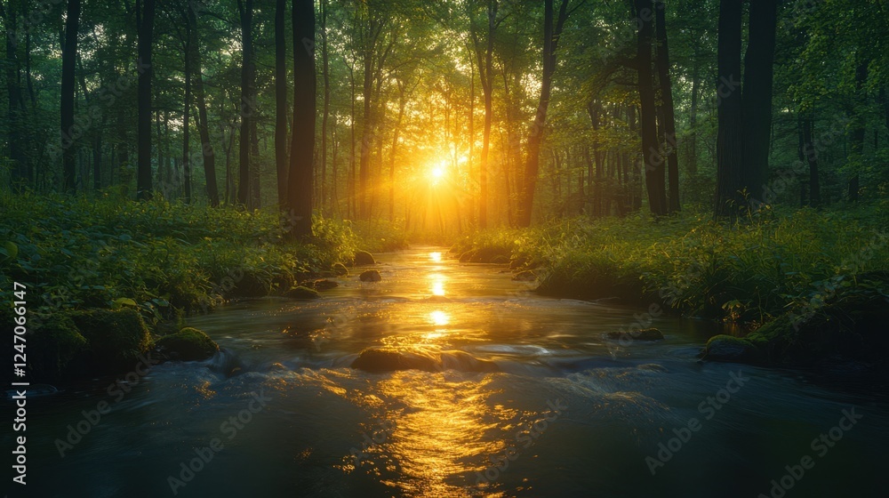 Obraz premium Gentle river surrounded by green forest