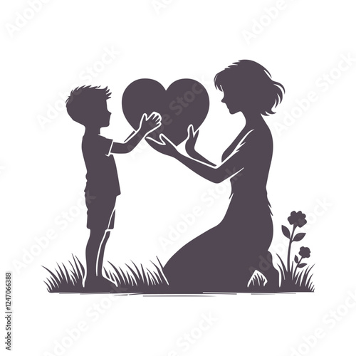 Mom And Son Silhouette for Mother's Day Vector Design Illustration