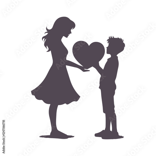 Mom And Son Silhouette for Mother's Day Vector Design Illustration