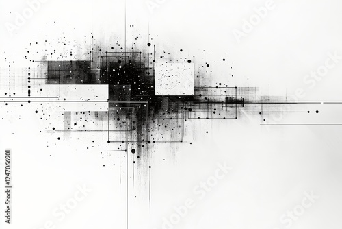 Abstract geometric design in shades of black and gray with splashes of white