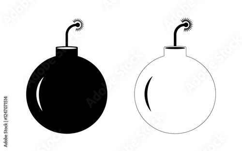 Simple Black and White Bomb Icons.Two contrasting black and white bomb icons, perfect for representing danger, security, or military themes.