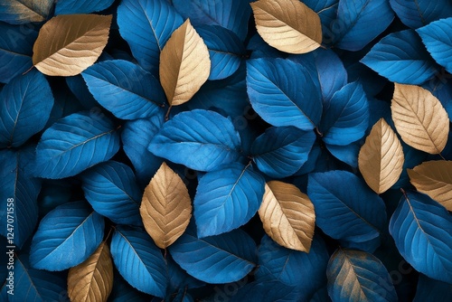 Bold contrast of vibrant blue and golden leaves creating a striking natural p...
