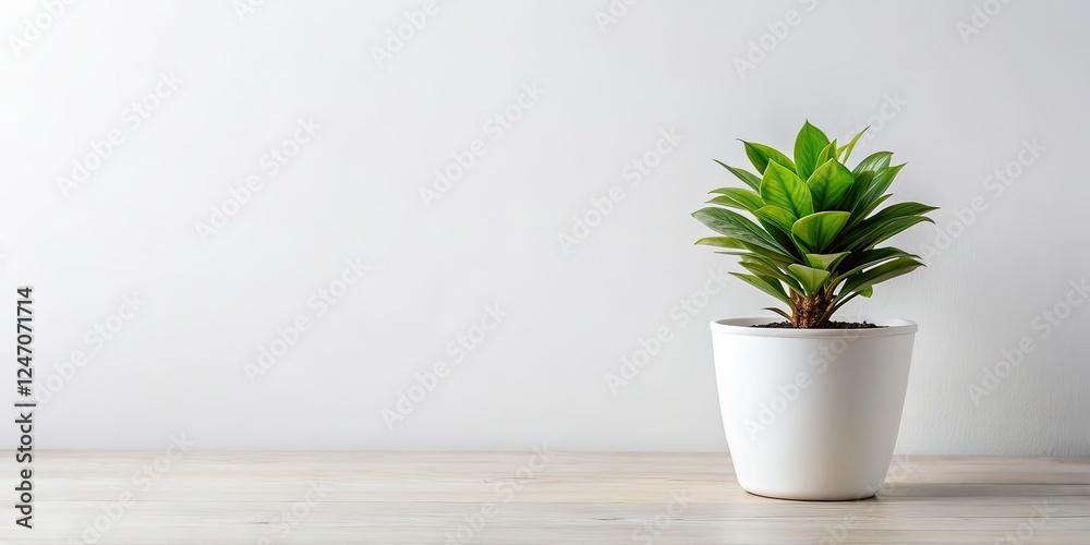 Fototapeta premium Indoor Plant in White Pot - Isolated, White Background, Copy Space