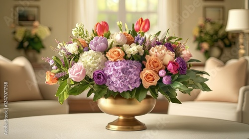 Indulge in the awe-inspiring sight of a vibrant floral arrangement, with its lush greens and vibrant hues. It perfectly captures the essence of nature’s charm, elegance, and freshness