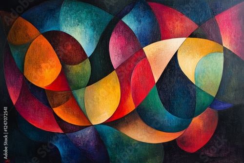 Colorful abstract shapes create dynamic patterns in modern artwork displayed ...