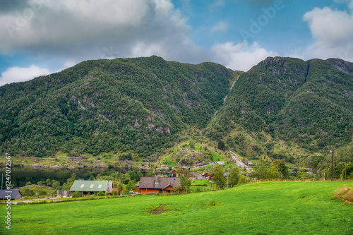 Beautiful Norwegian landscape in Haugsver (Hogsvaer). Vestland Fylke photo