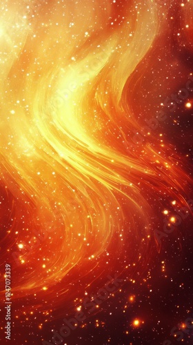 Cosmic swirl of vibrant colors with orange and yellow hues against a dark bac...