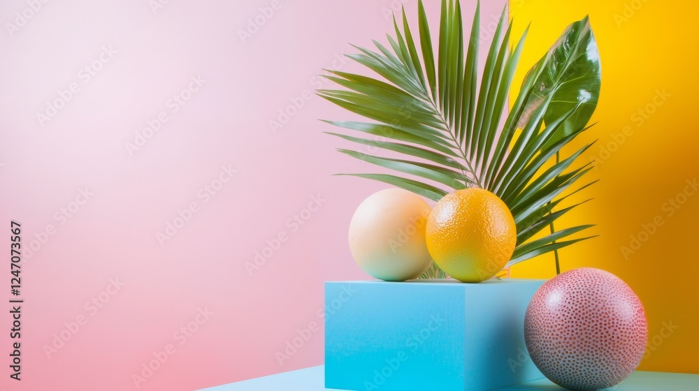 Minimalist pastel decor with tropical elements