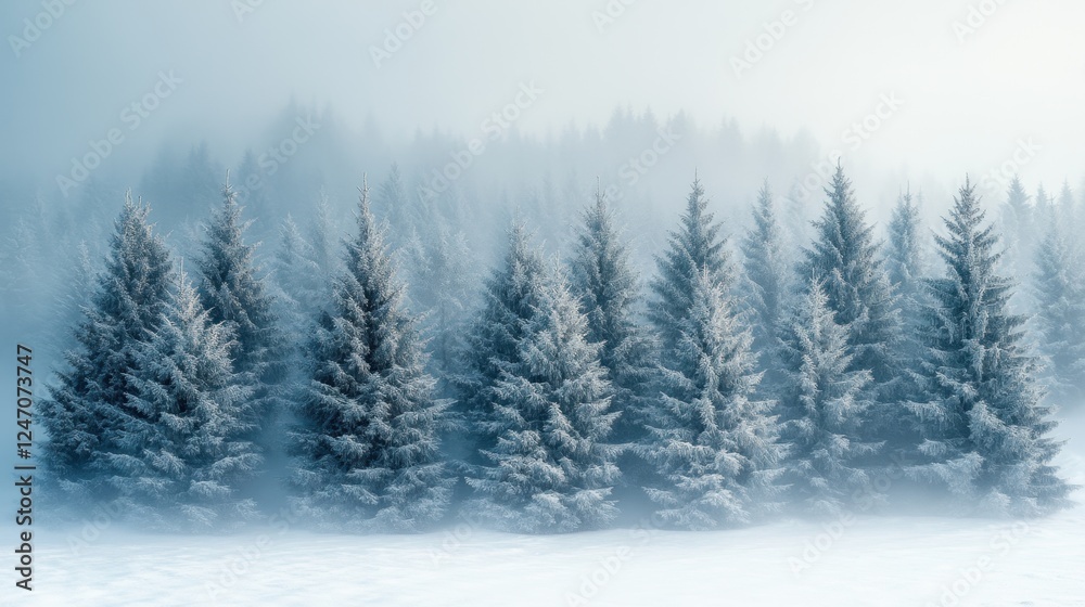 Fototapeta premium Gentle snowfall covering pine trees