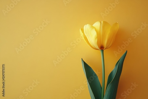 Bright yellow tulip on a vibrant yellow background showcasing nature's beauty...