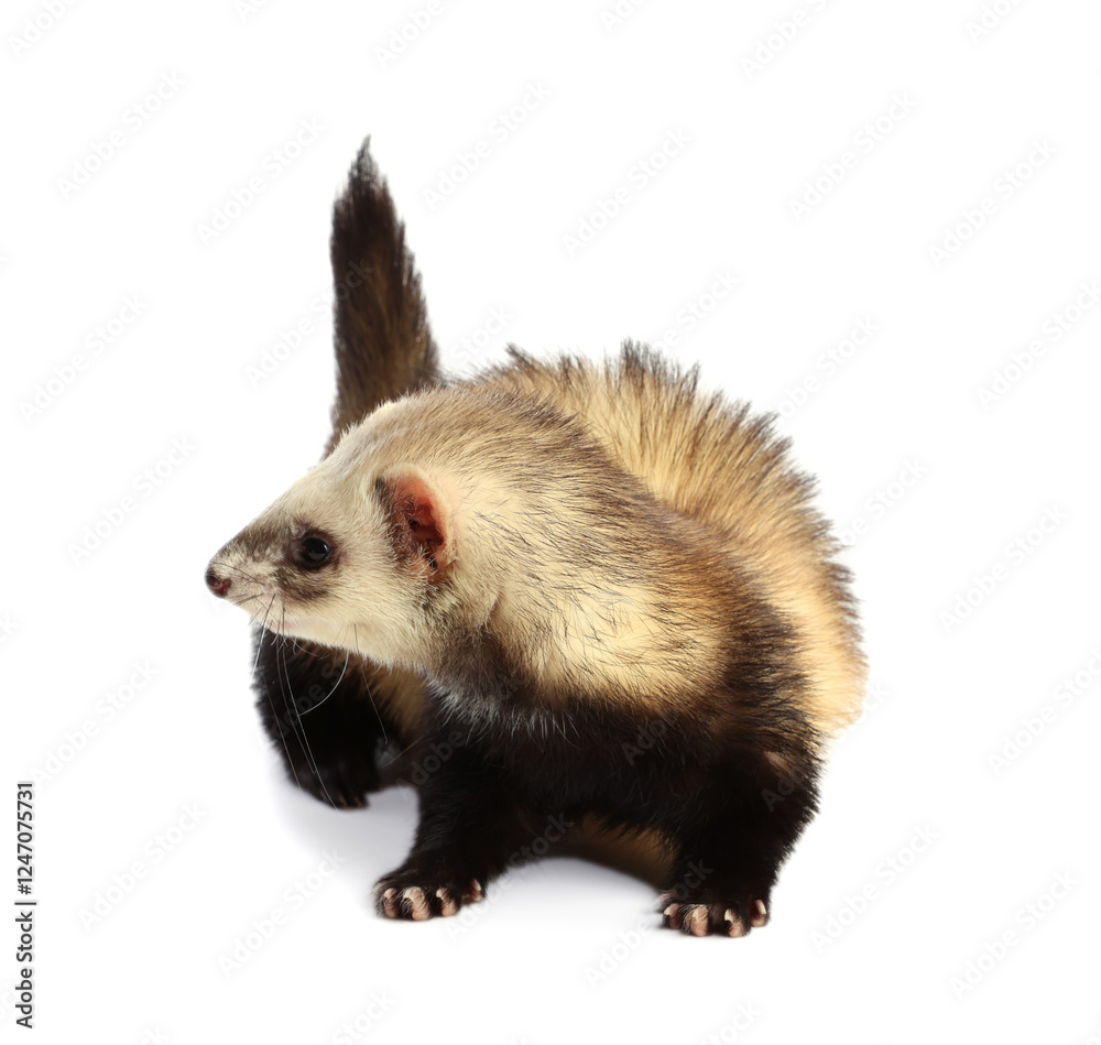 Cute ferret on white background. Domestic pet Cute ferret on white background. Domestic pet