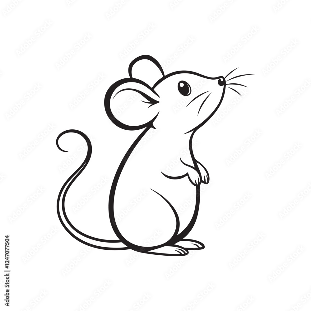A black and white line drawing of a cute mouse vector. A black and white line drawing of a cute mouse vector.