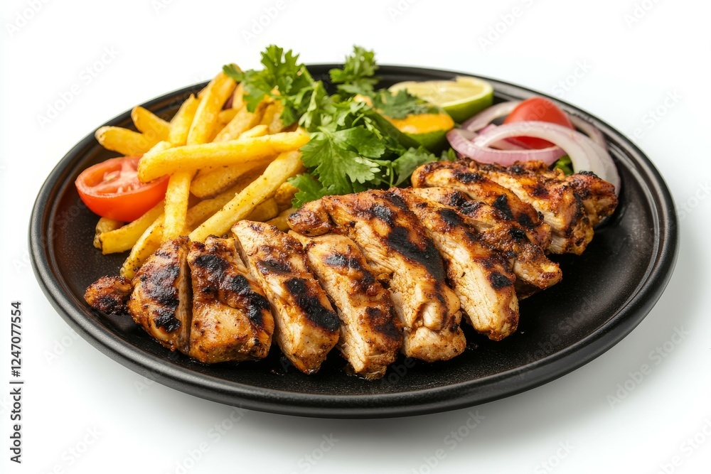 Grilled Chicken with Fries and Fresh Salad. Generative AI Grilled Chicken with Fries and Fresh Salad. Generative AI