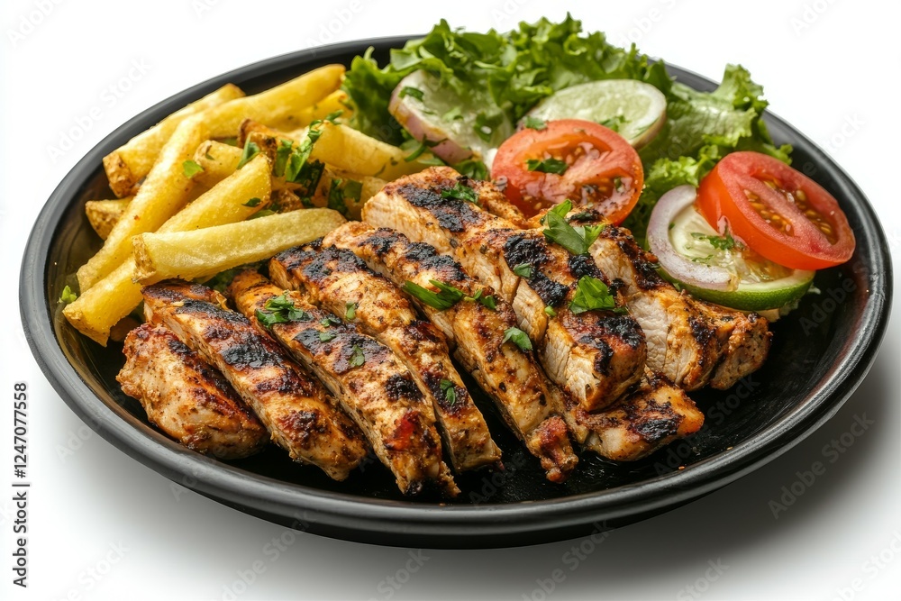 Grilled Chicken with Fries and Fresh Salad. Generative AI Grilled Chicken with Fries and Fresh Salad. Generative AI