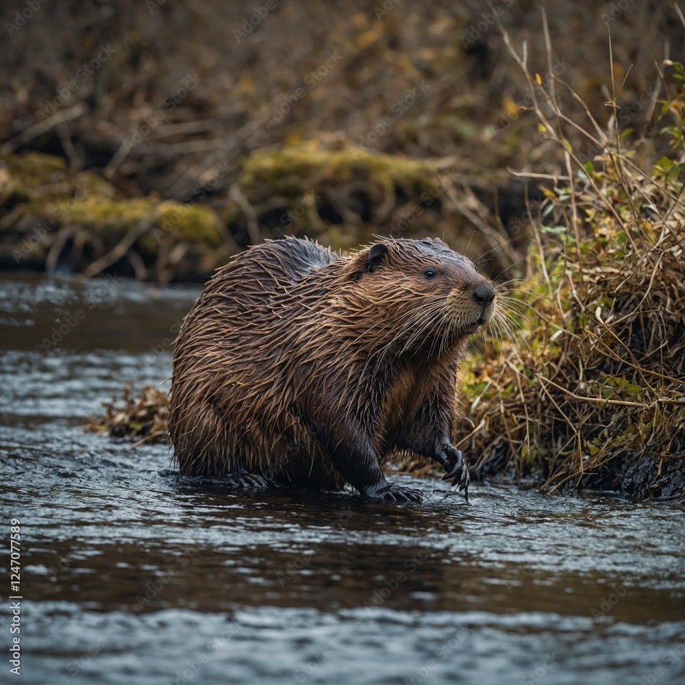 A baby beaver building a small dam. Coypu in the water A beaver building a dam near a tree-lined stream. A beaver cub with rainbow-colored fur playing near a sparkling forest stream at sunrise.
A baby beaver building a small dam. Coypu in the water A beaver building a dam near a tree-lined stream. A beaver cub with rainbow-colored fur playing near a sparkling forest stream at sunrise.
