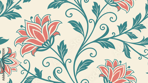 Wallpaper Mural Generative ai. a seamless floral pattern with red and blue flowers on a white background. The flowers are arranged in a repeating pattern, creating a beautiful and eye-catching design Torontodigital.ca