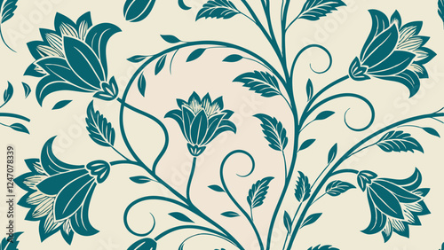 Generative ai. a blue and white floral pattern on a white background. The pattern is intricate and detailed, with a variety of shapes and colors that create a beautiful and eye-catching design
