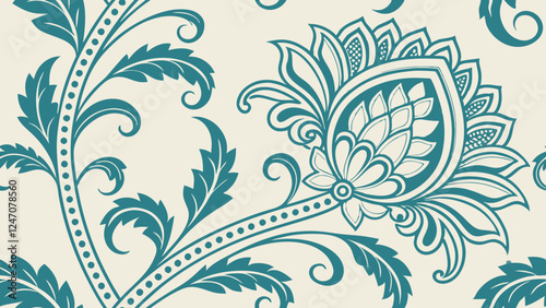Generative ai. a blue and white floral pattern on a white background. The pattern is intricate and detailed, with a variety of shapes and colors that create a beautiful and eye-catching design