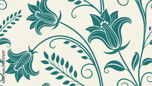 Generative ai. a green and white floral pattern on a white background. The pattern is intricate and detailed, with a variety of shapes and colors that create a beautiful and eye-catching design