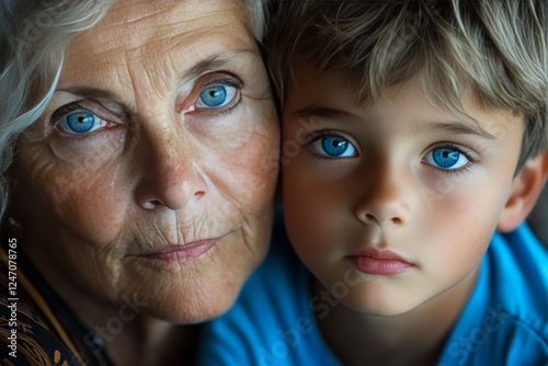 Close bond between grandmother and grandson captured indoors during a cozy mo...