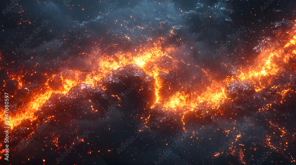 Lava Eruption: The Fiery Transformation of Molten Magma and Rocks in a Vibrant Natural Landscape, Glowing with Heat and Energy Amidst Dramatic Clouds and Dynamic Terrain Lava Eruption: The Fiery Transformation of Molten Magma and Rocks in a Vibrant Natural Landscape, Glowing with Heat and Energy Amidst Dramatic Clouds and Dynamic Terrain