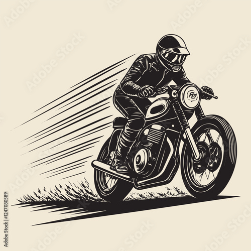 Classic Biker Speeding Desert Road

