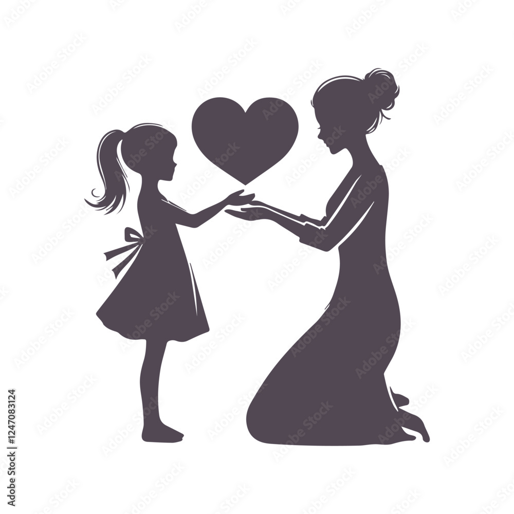 Loving Mom and Daughter Silhouette Vector for Mother's Day Loving Mom and Daughter Silhouette Vector for Mother's Day