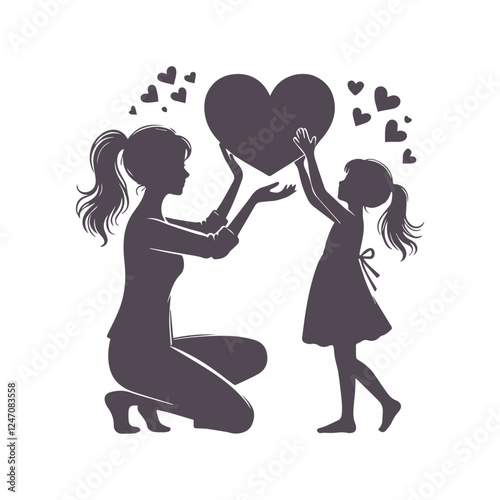 Loving Mom and Daughter Silhouette Vector for Mother's Day