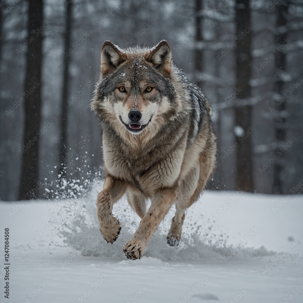 Fototapeta premium A wolf is a large, carnivorous mammal belonging to the family Canidae and scientifically known as Canis lupus. Wolves are apex predators and are known for their strength, intelligence,