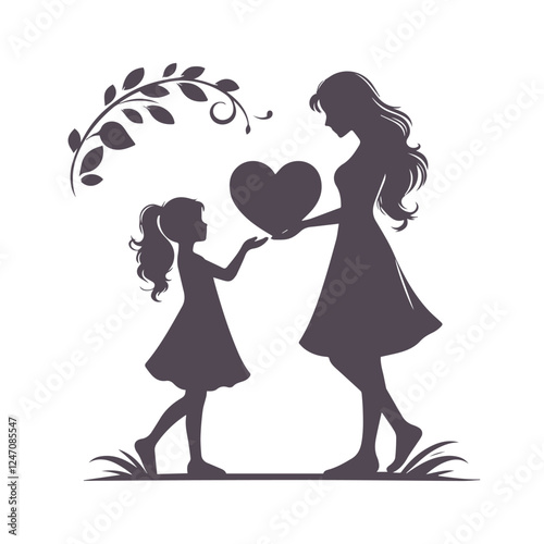 Mother's Day Mom and Daughter Silhouette Vector Illustration