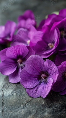 Purple flowers on a dark surface, highlighting their vibrant colors and intri...