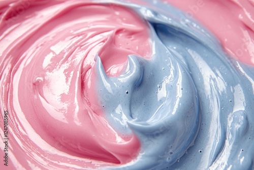 Colorful splashes of blue and pink water creating dynamic ripples and waves i...