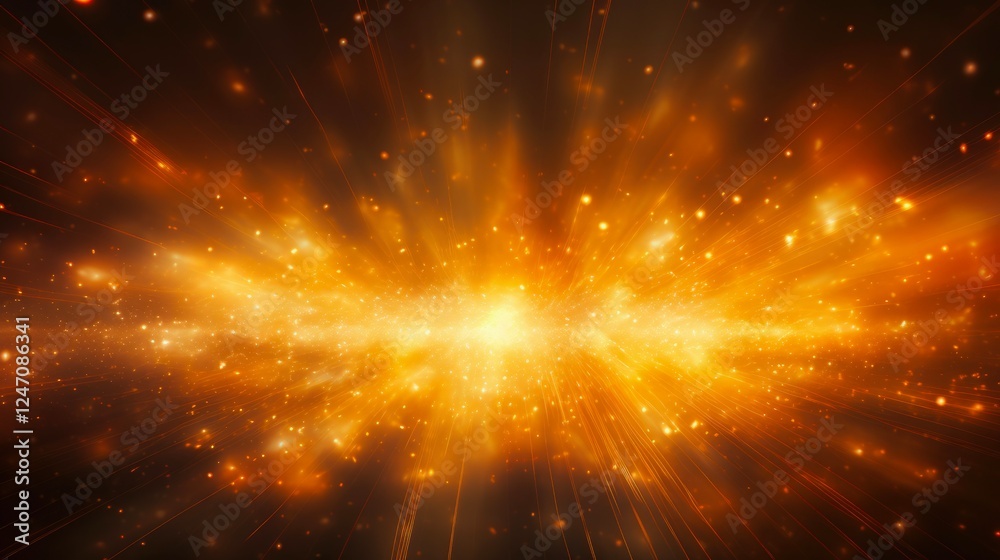 Fototapeta premium Flare Energy Burst in Abstract Dark Background. Dazzling Digital Lens for Blinding and Bright Dot Pattern