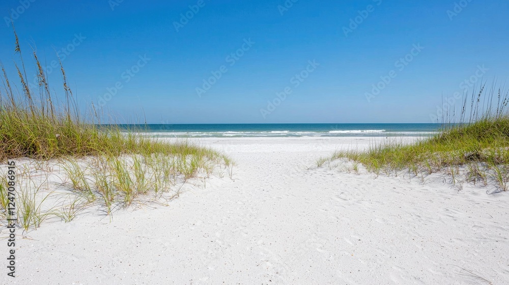 Scenic beach path, ocean view, sunny day, travel postcard Scenic beach path, ocean view, sunny day, travel postcard