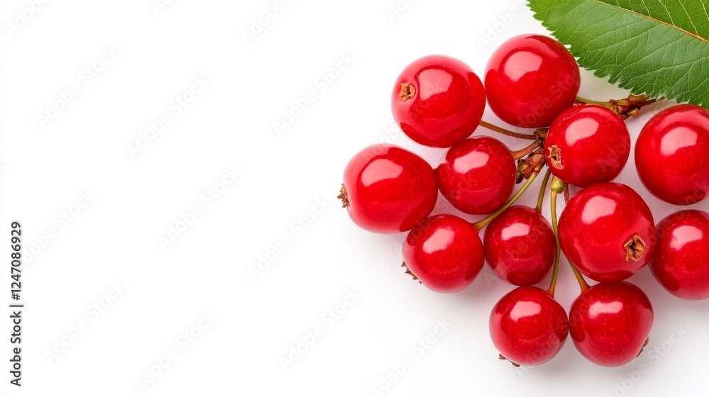 Group of Red Hawthorn Berries with Fresh Green Leaves. Generative AI Group of Red Hawthorn Berries with Fresh Green Leaves. Generative AI