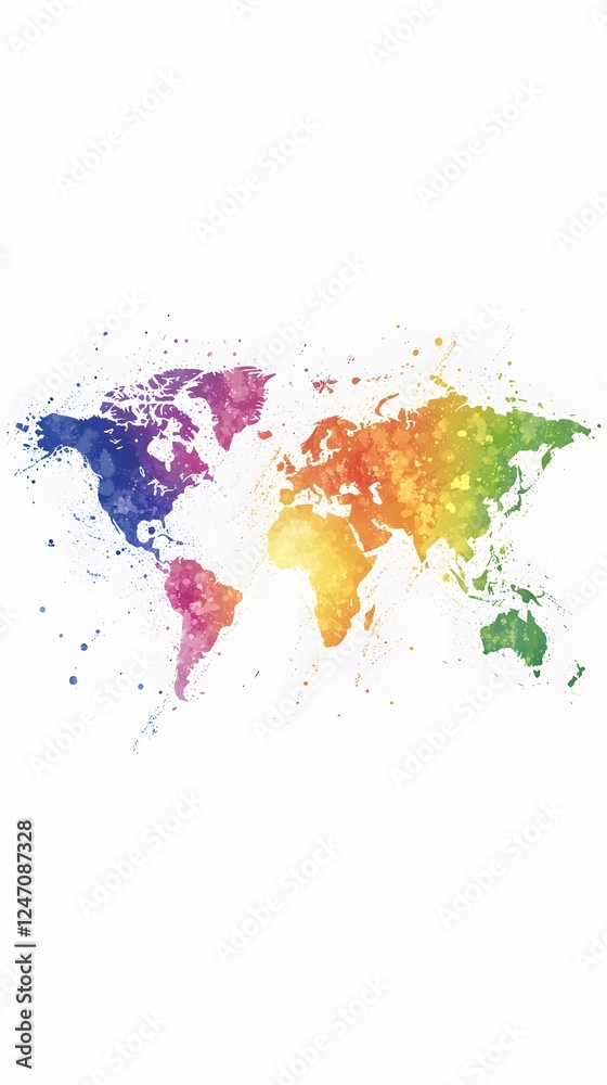 Fototapeta premium A vibrant world map made of colorful paint splashes 