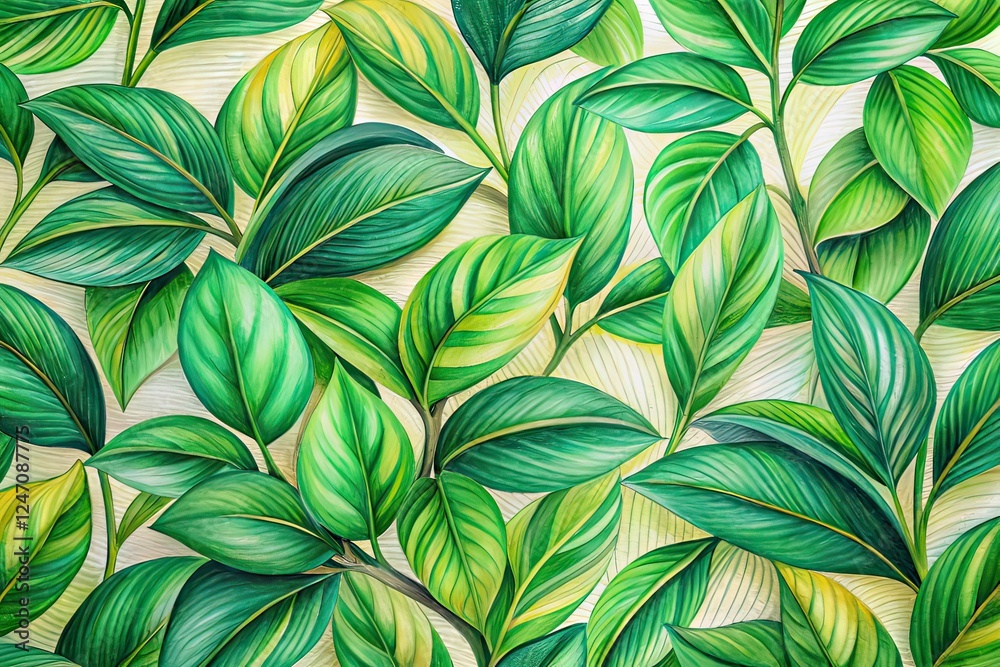 Naklejka premium Low Light Green Plant Pattern - Hand Drawn Botanical Wallpaper