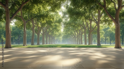 Sunlit Pathway Through A Lush Green Tree Lined Avenue
