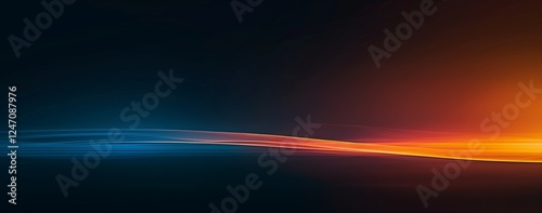 Modern minimalist desktop wallpaper, with a dark blue background and an orange and yellow gradient, features a horizontal, long, curved light effect.