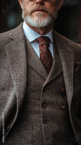 Stylish man in a tailored suit with intense expression captured in low light